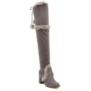 NWOB Charles David Fur Trimmed OTK Vegan Suede Boot